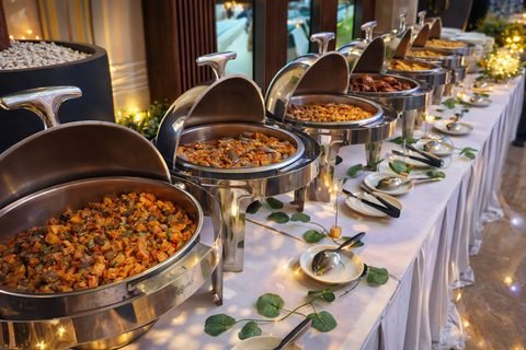 Buffet line with chafing dishes
