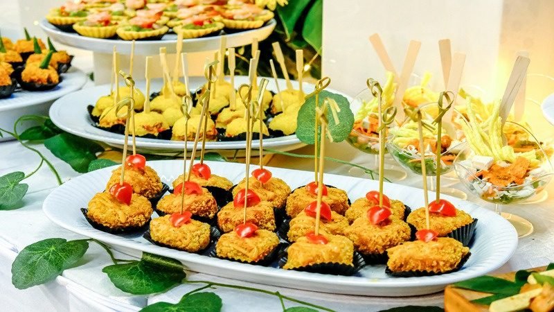 Canapés arranged on platters
